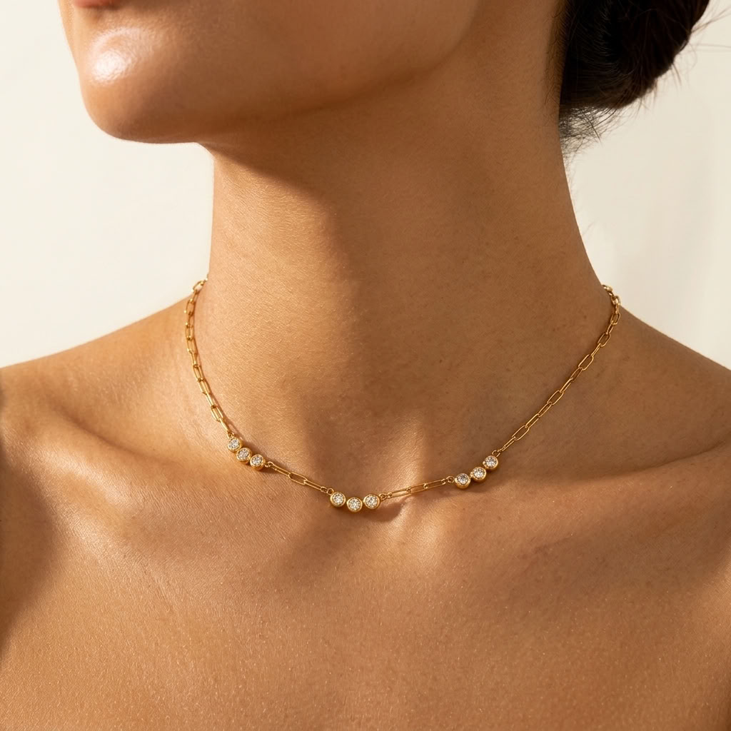 Clara Crystal Trio Gold Necklace