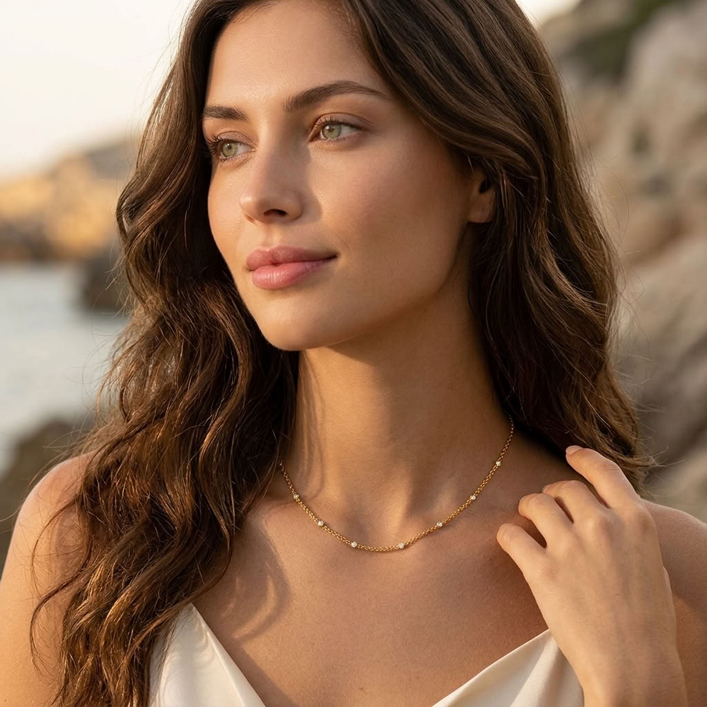 Fiona Crystal Rolo Gold Necklace