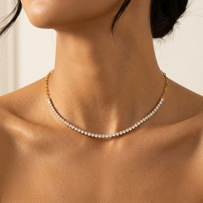 Chiara Tennis Paperclip Gold Necklace
