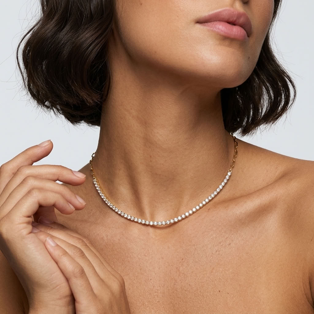 Chiara Tennis Paperclip Gold Necklace - Joie d’Or