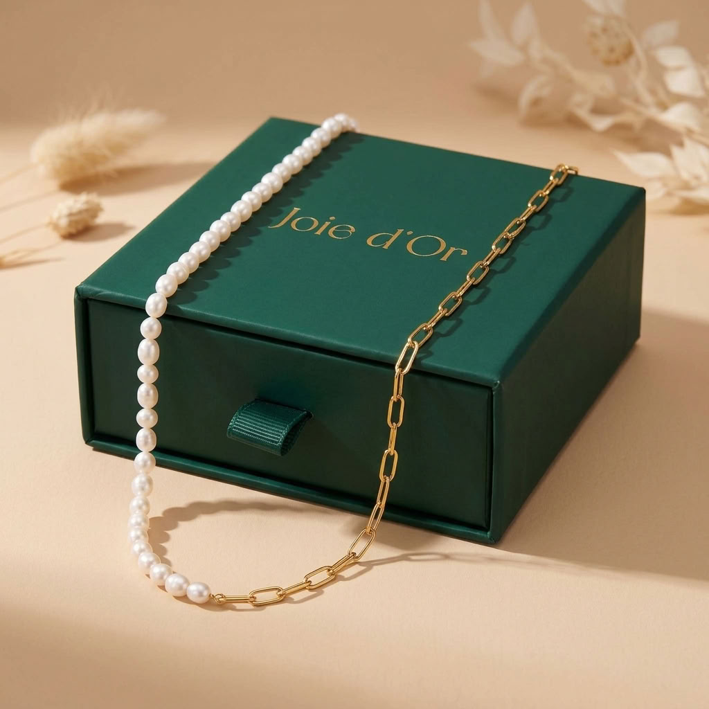Amélie Pearl Paperclip Gold Necklace