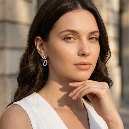 Agathe Pavé Oval Silver Earrings