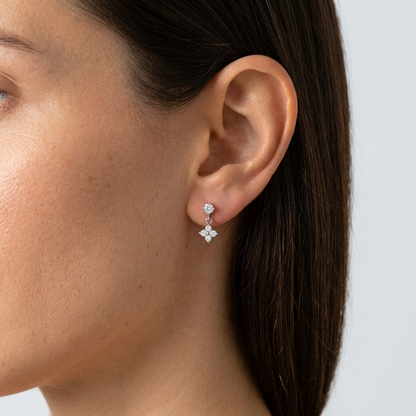 Astrid Clover Crystal Drop Silver Earrings