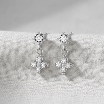 Astrid Clover Crystal Drop Silver Earrings