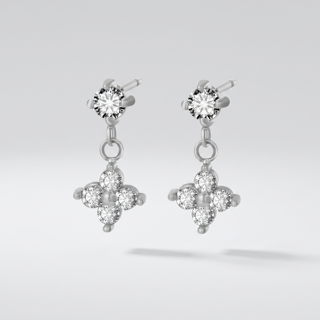 Astrid Clover Crystal Drop Silver Earrings