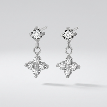 Astrid Clover Crystal Drop Silver Earrings