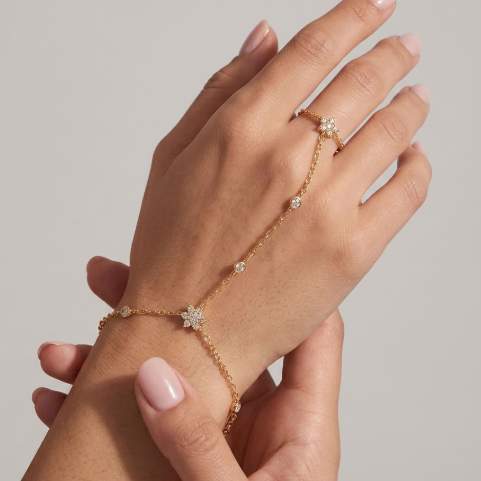 Flavia Crystal Flowers Hand Chain