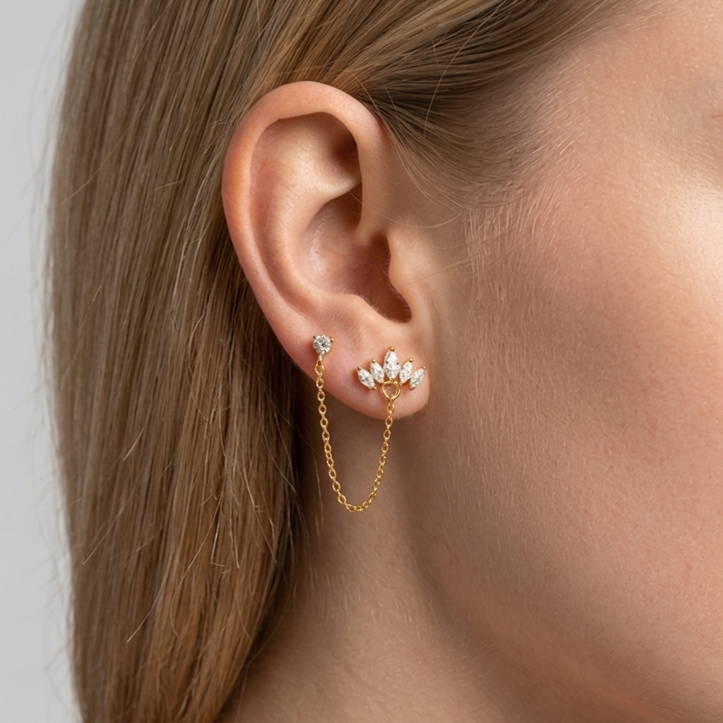 Marquise Crown Crystals Gold Earring