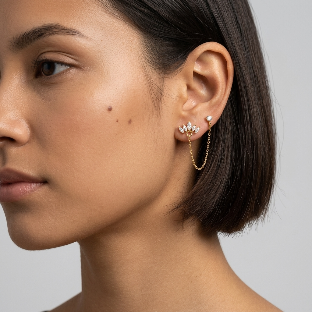 Marquise Crown Crystals Gold Earring