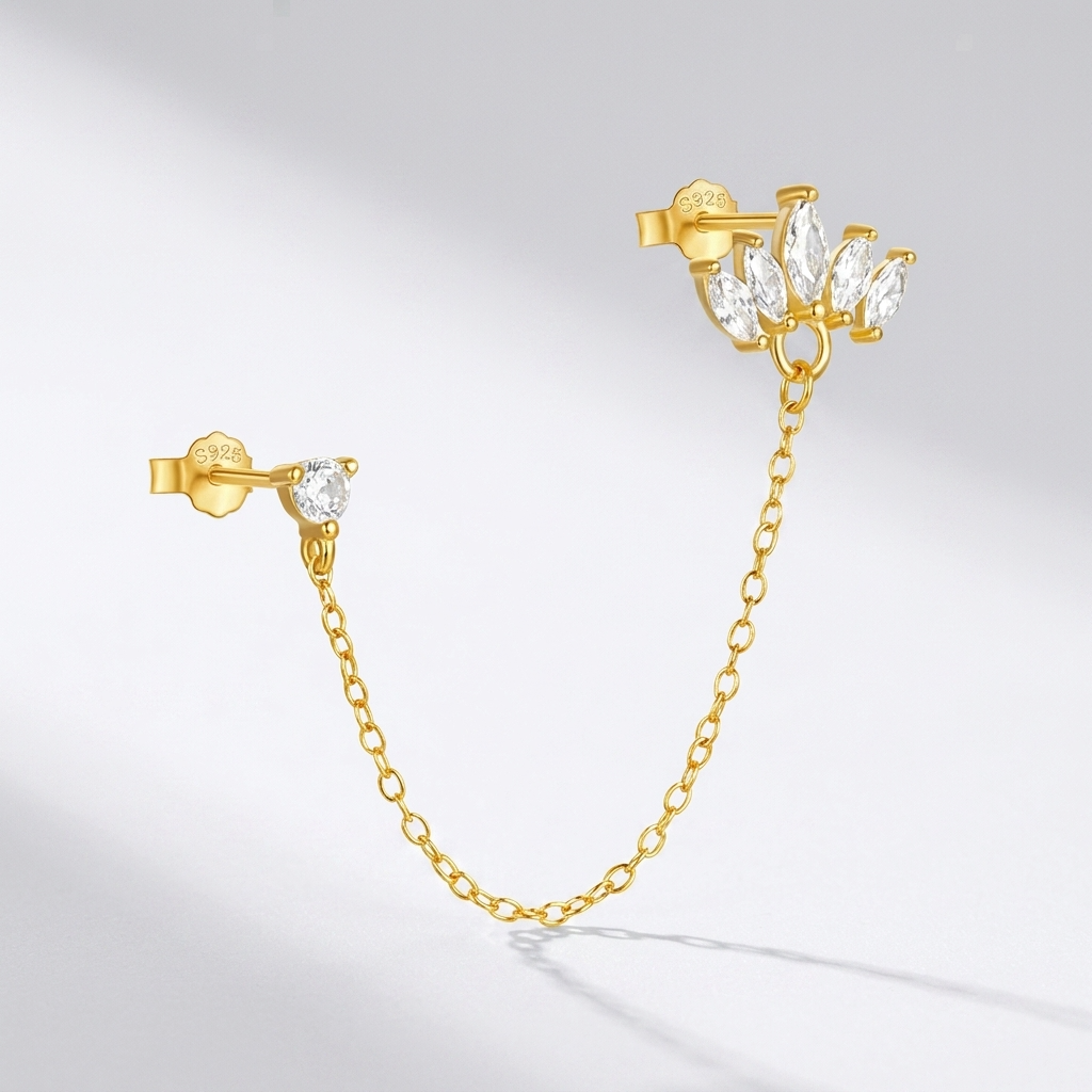 Marquise Crown Crystals Gold Earring