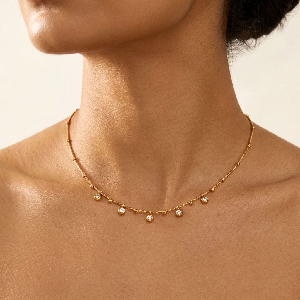 Anouk Crystal Droplet Chain Gold Necklace - Joie d’Or