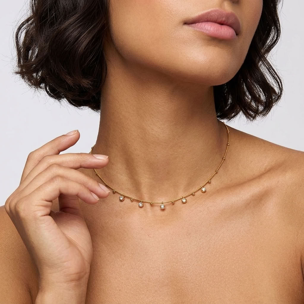 Anouk Crystal Droplet Chain Gold Necklace - Joie d’Or