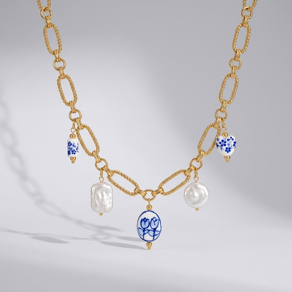 Bianca Porcelain Pearl Gold Necklace