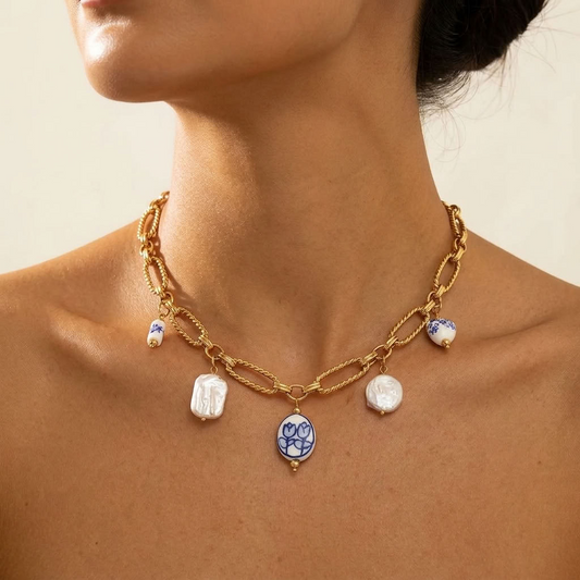 Bianca Porcelain Pearl Gold Necklace