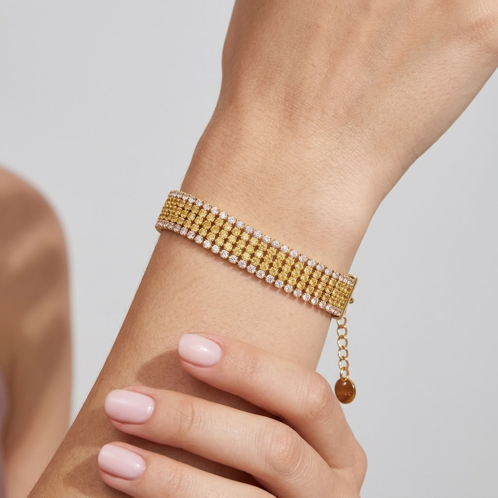 Clarisse Wide Sparkling Gold Bracelet