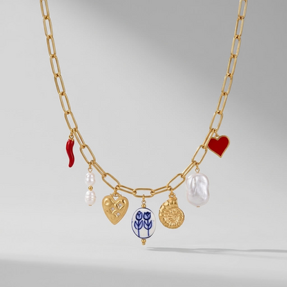 Ottavia Porcelain Charm Gold Necklace