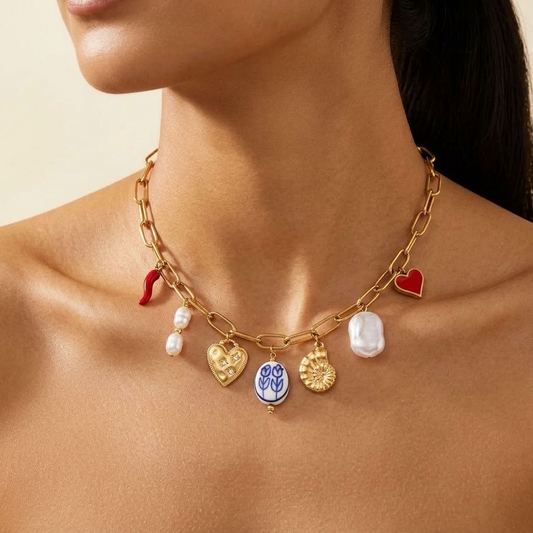 Ottavia Porcelain Charm Gold Necklace