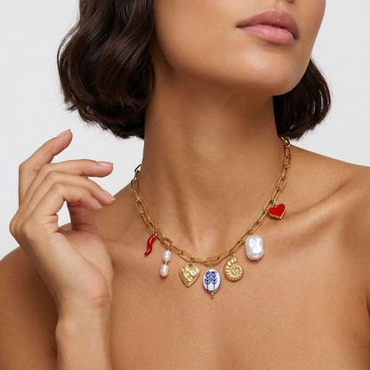 Ottavia Porcelain Charm Gold Necklace