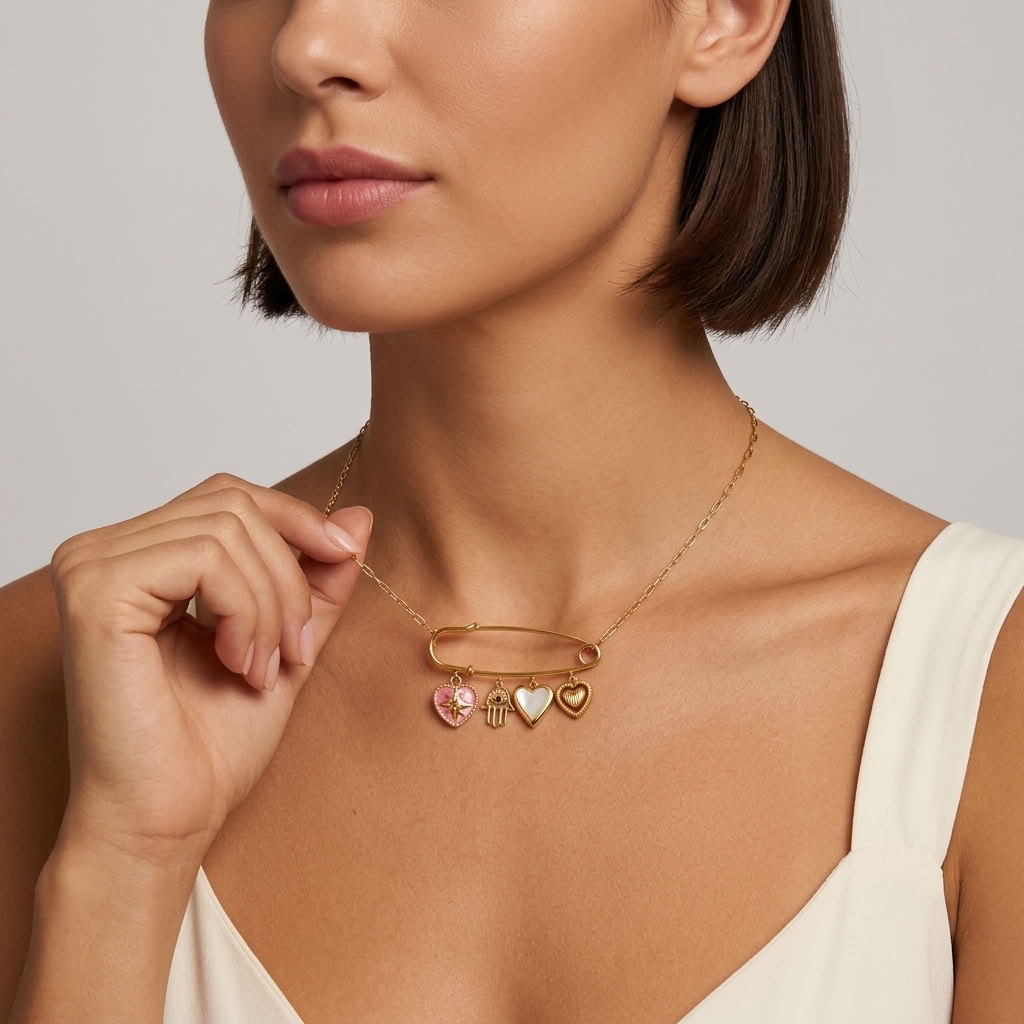 Amira Safety Pin Gold Necklace