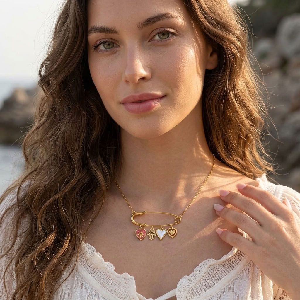 Amira Safety Pin Gold Necklace