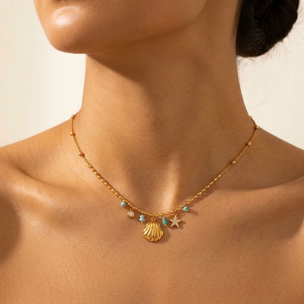 Sirena Shell Charm Gold Necklace