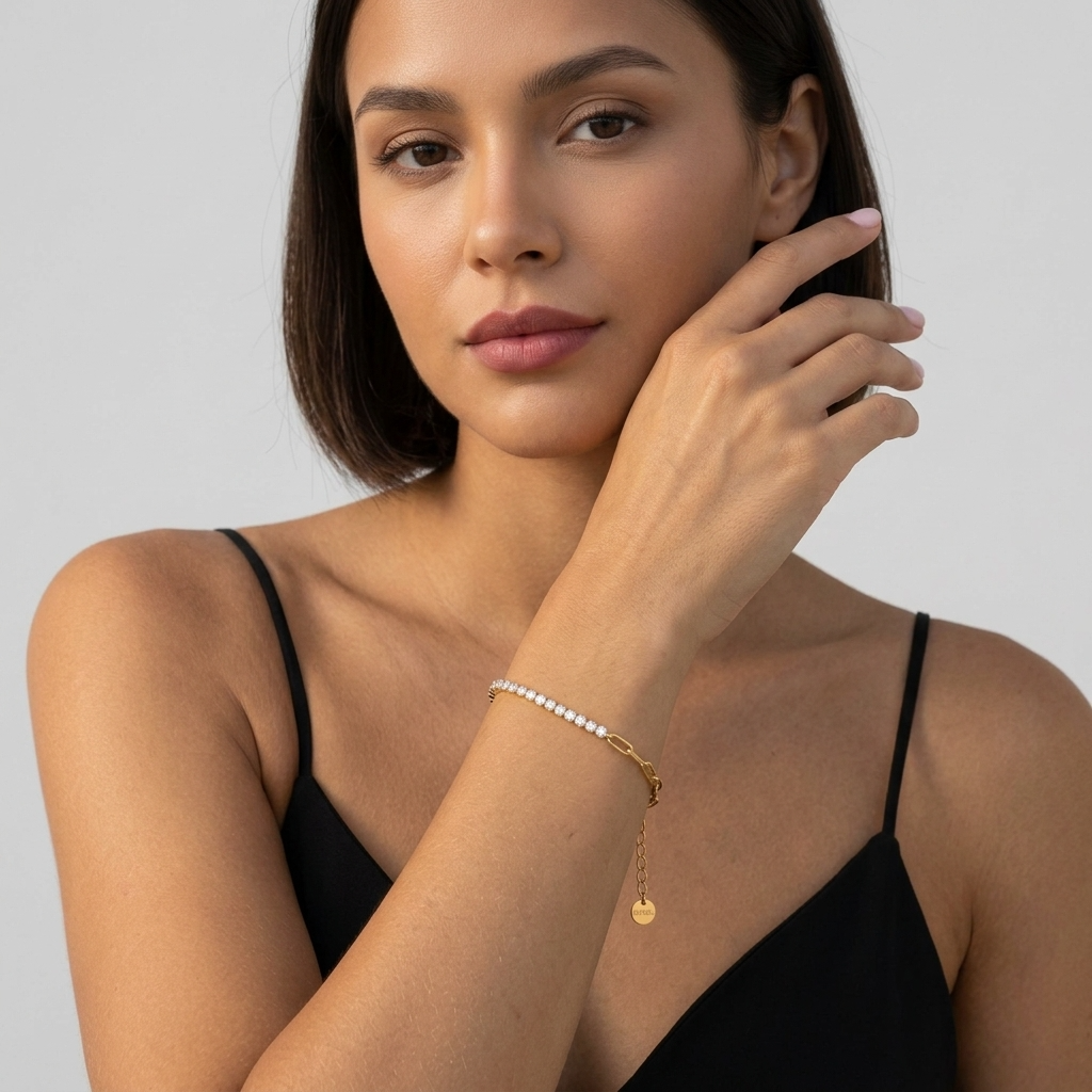 Chiara Tennis & Paperclip Gold Bracelet