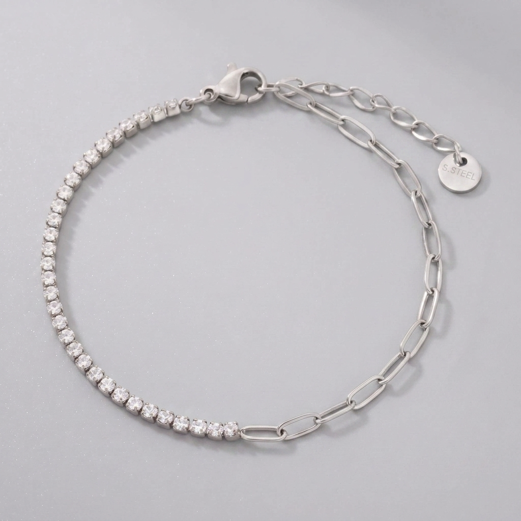 Chiara Tennis & Paperclip Silver Bracelet