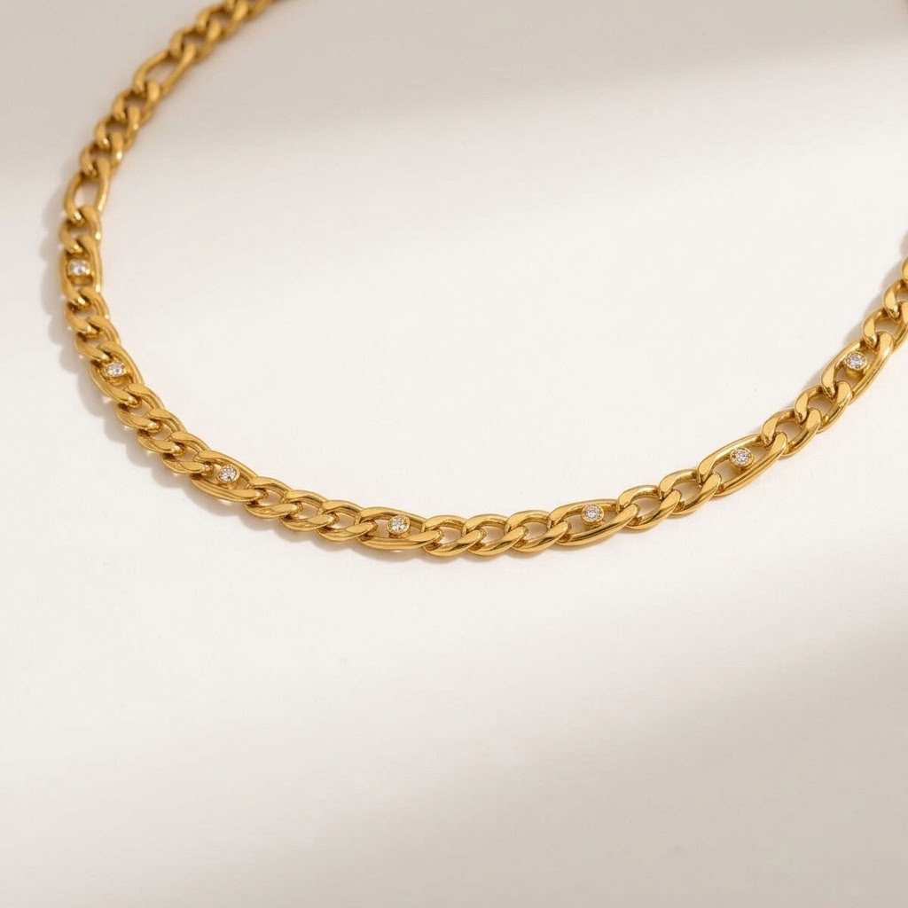Valentina Crystal Figaro Gold Necklace