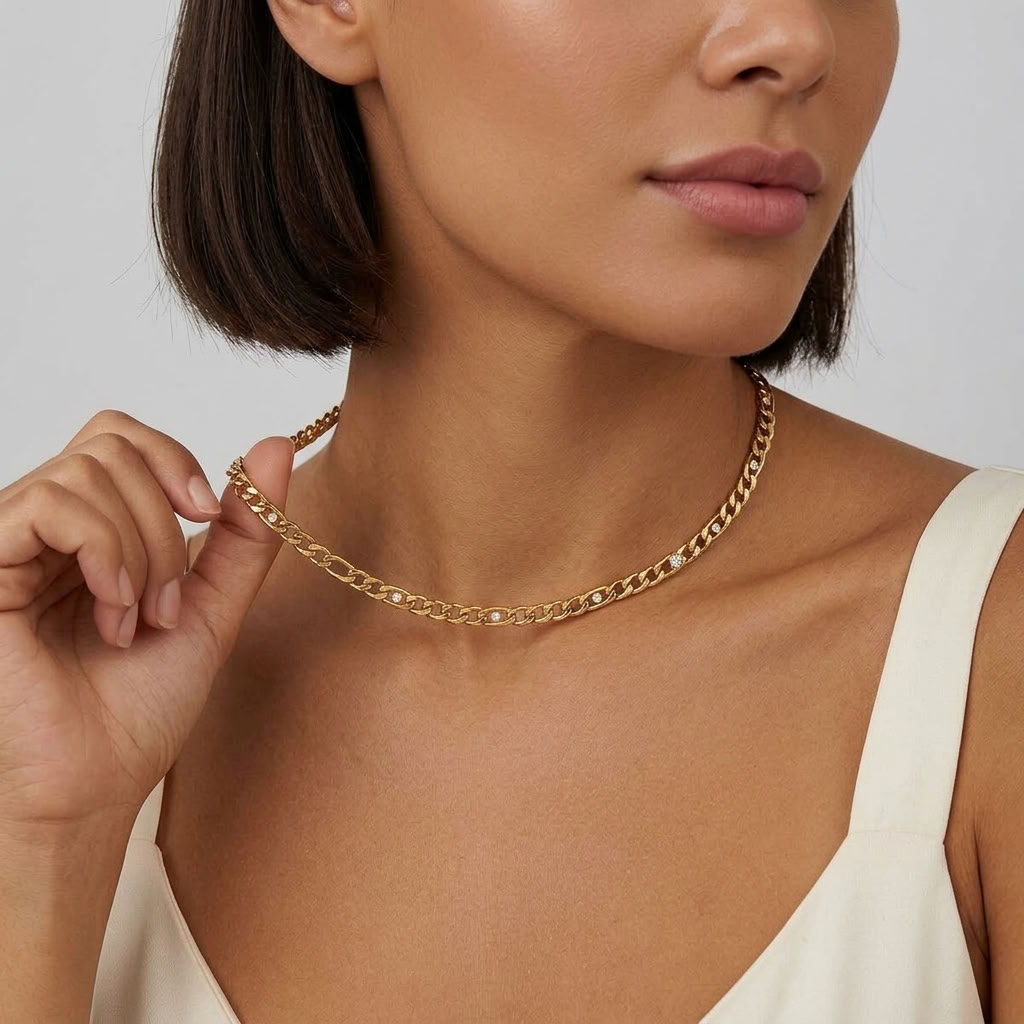 Valentina Crystal Figaro Gold Necklace - Joie d’Or