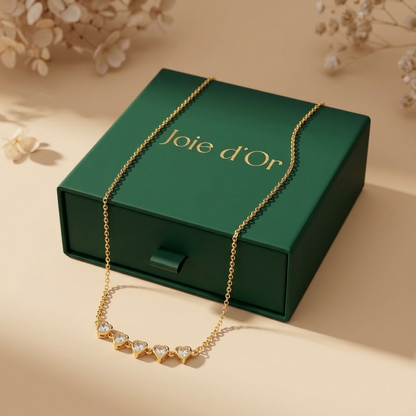Evelyne Crystal Hearts Gold Necklace