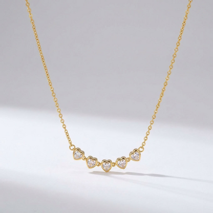 Evelyne Crystal Hearts Gold Necklace
