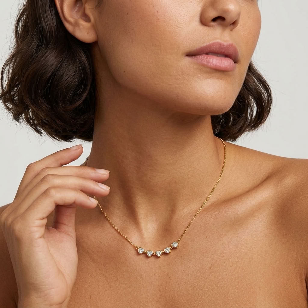 Evelyne Crystal Hearts Gold Necklace