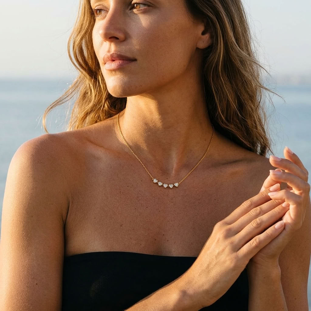 Evelyne Crystal Hearts Gold Necklace