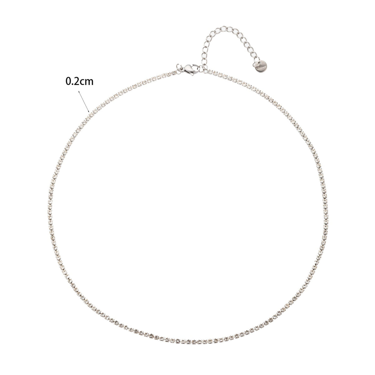 Emma tennis chain silver necklace: a 2 mm zircon tennis chain with extender, length 40 cm plus 5 cm, weight about 5 g