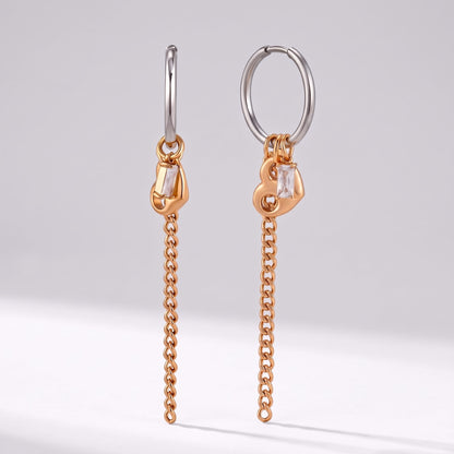 Greta Heart Chain Two-Tone Earrings