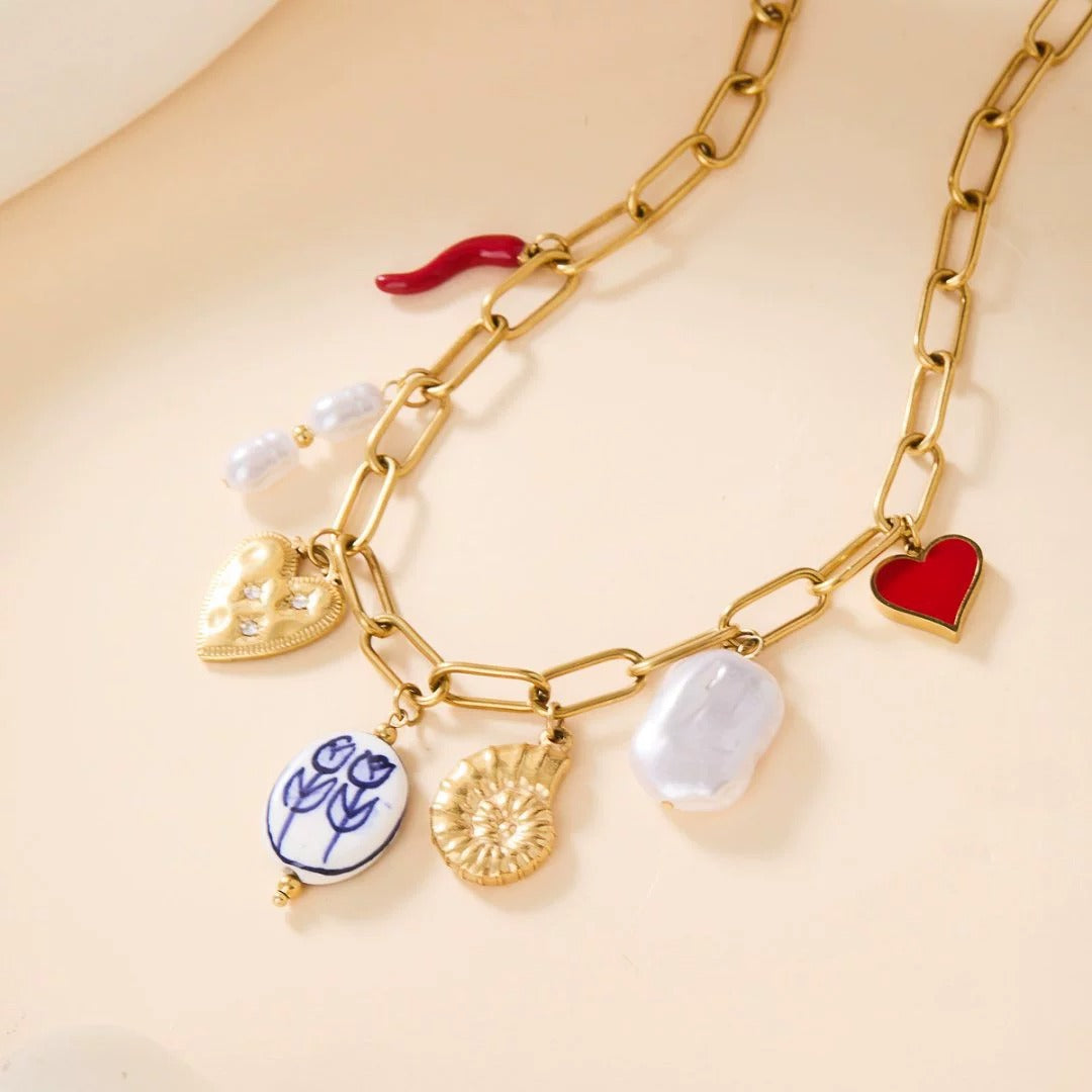 Ottavia Porcelain Charm Gold Necklace