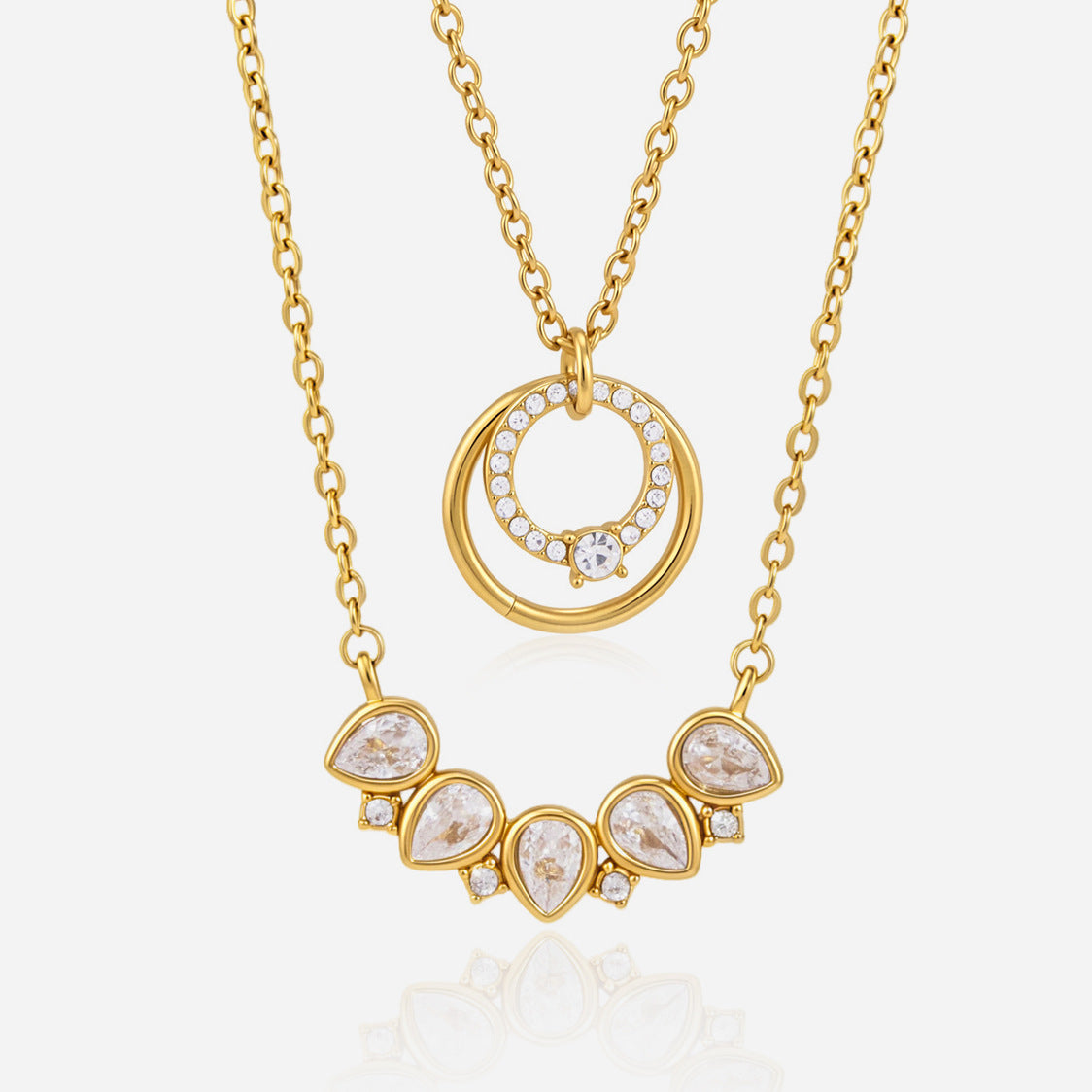 Mélisande Crystal Crescent Gold Necklace