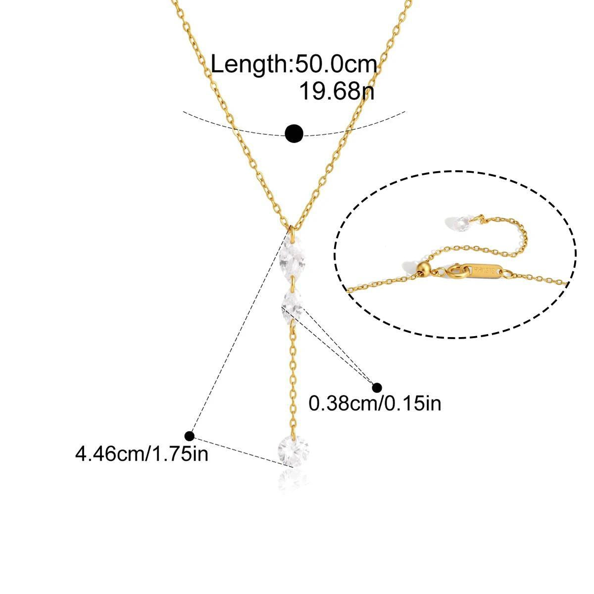 Mireille marquise drop necklace measurements: length 50cm, drop 4.46cm, marquise 0.38cm, weight 2.4g, stainless steel