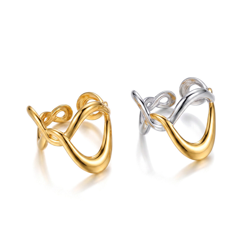 Ophélie wave ring in two-tone silver and gold shown on white next to the all-gold version