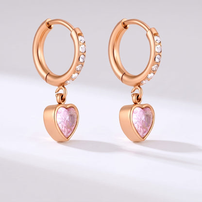 Paola Pink Heart Gold Earrings