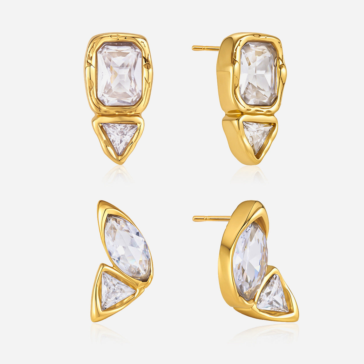Sidonie Emerald-Cut Crystal Gold Earrings